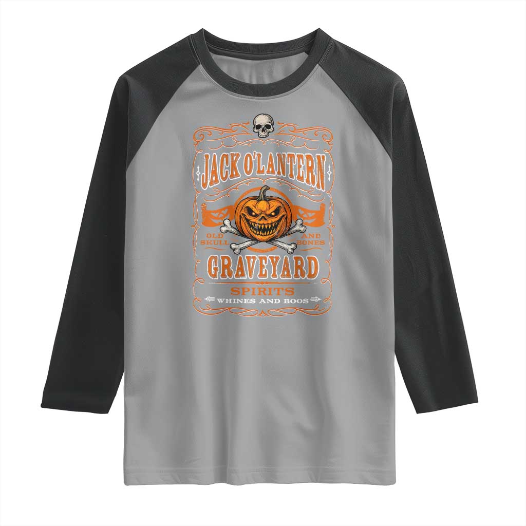 Halloween Jack O Lantern Raglan Shirt Scary Skull Pumpkin Face TS11 Sport Gray Black Print Your Wear