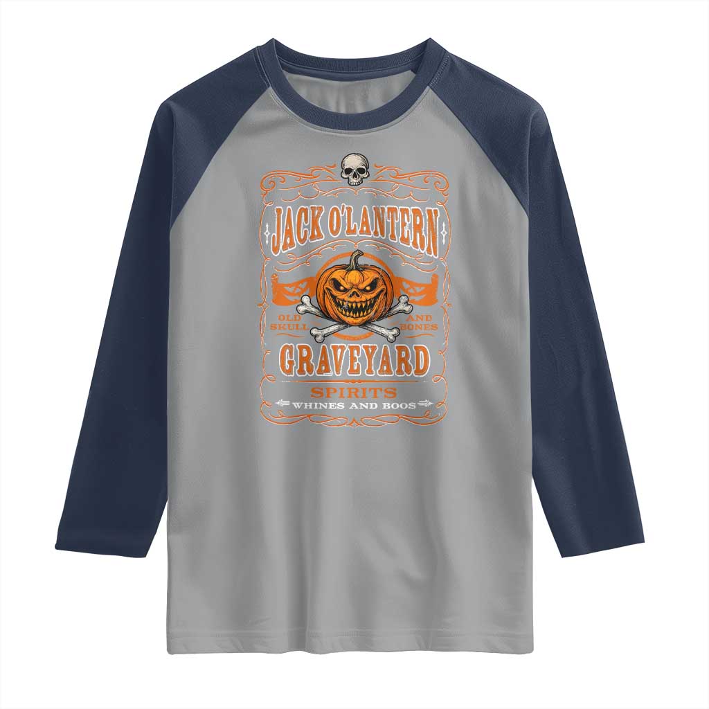 Halloween Jack O Lantern Raglan Shirt Scary Skull Pumpkin Face TS11 Sport Gray Navy Print Your Wear