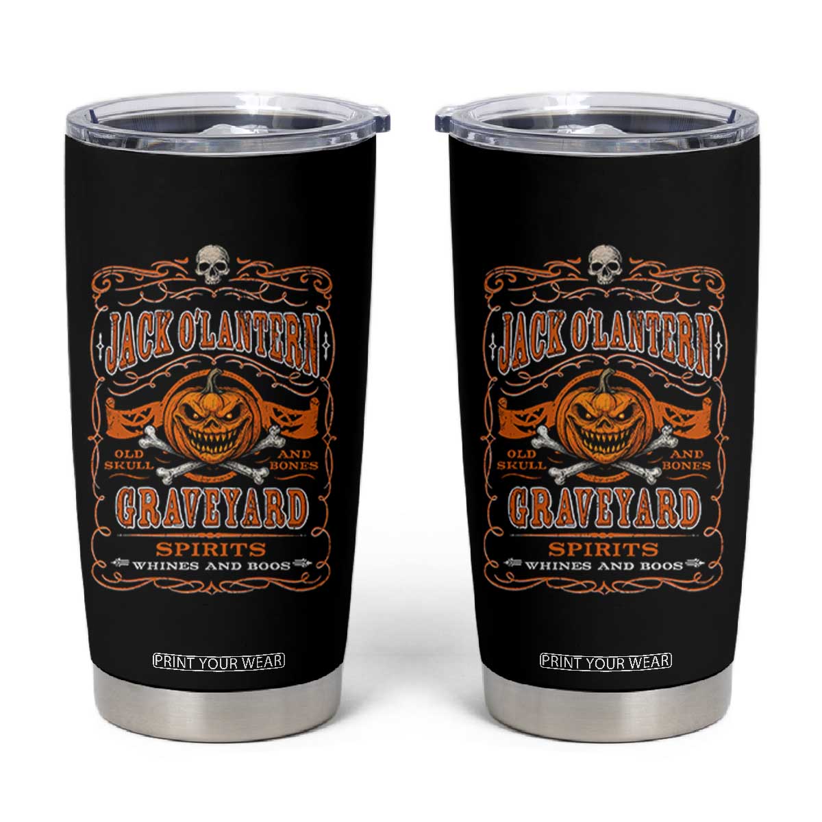 Halloween Jack O Lantern Tumbler Cup Scary Skull Pumpkin Face TS11 Black Print Your Wear