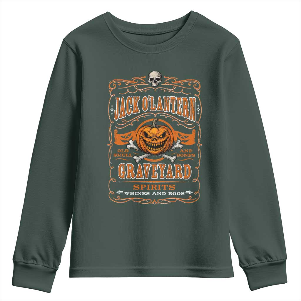 Halloween Jack O Lantern Youth Sweatshirt Scary Skull Pumpkin Face TS11 Dark Forest Green Print Your Wear