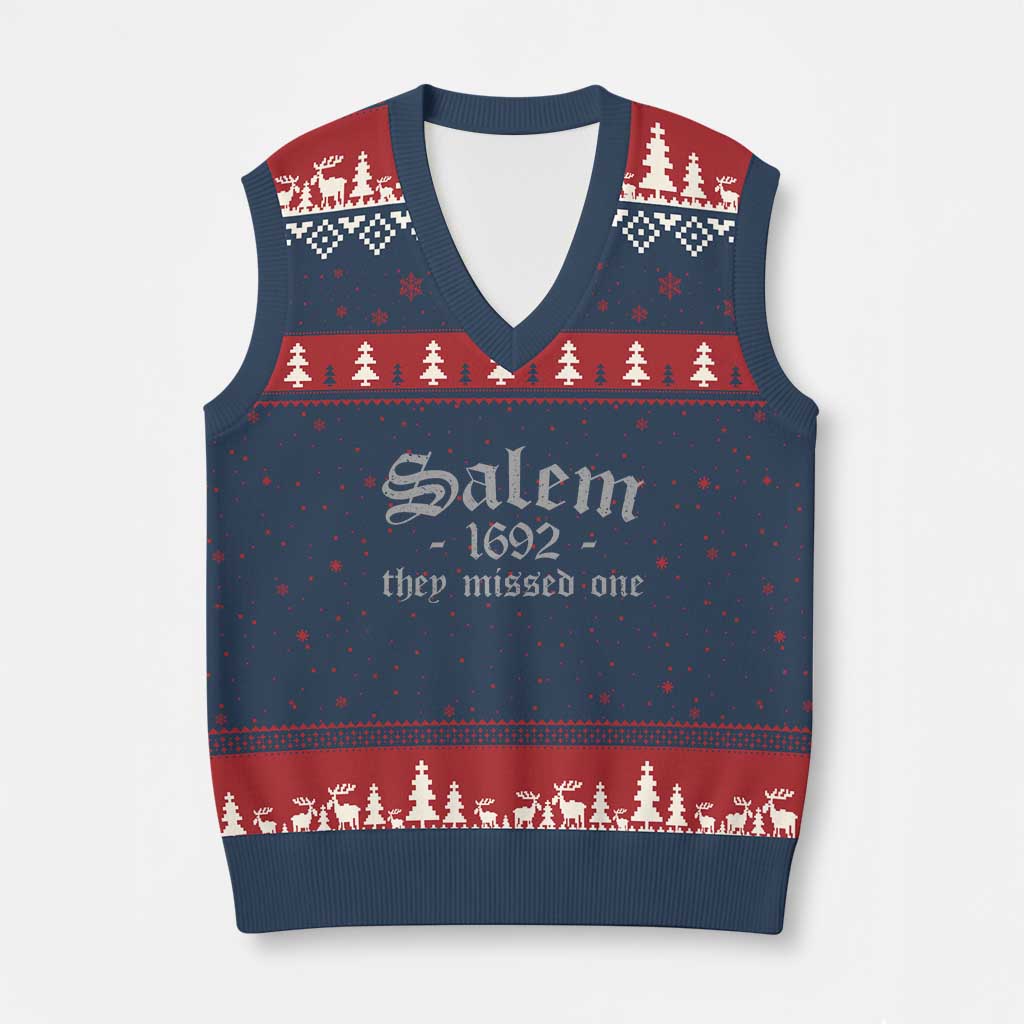 Salem 1692 They Missed One V-Neck Knit Sweater Vest Halloween Feminist Witch Trials Gothic TS11 Navy Red Print Your Wear
