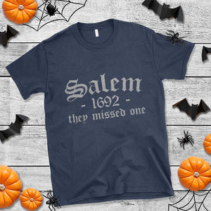 Salem 1692 They Missed One T Shirt Halloween Feminist Witch Trials Gothic TS11 Navy Print Your Wear