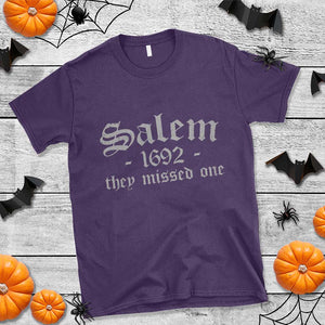 Salem 1692 They Missed One T Shirt Halloween Feminist Witch Trials Gothic TS11 Purple Print Your Wear