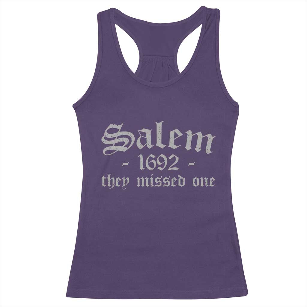 Salem 1692 They Missed One Racerback Tank Top Halloween Feminist Witch Trials Gothic TS11 Purple Print Your Wear
