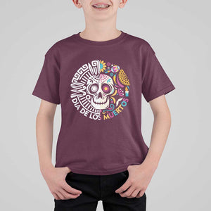 Day Of The Dead T Shirt For Kid Dia De Los Muertos Sugar Skull Mexican TS11 Maroon Print Your Wear