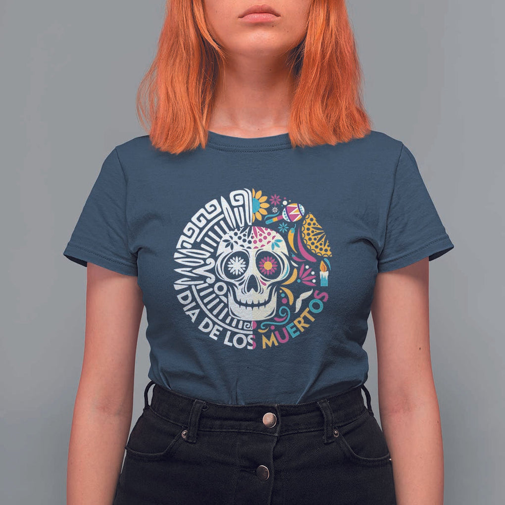 Day Of The Dead T Shirt For Women Dia De Los Muertos Sugar Skull Mexican TS11 Navy Print Your Wear