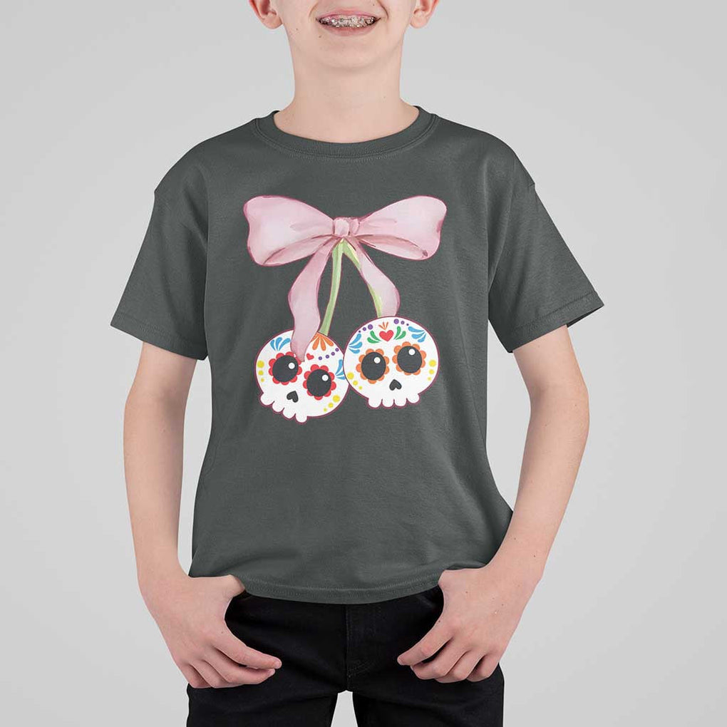 Day Of The Dead T Shirt For Kid Sugar Skull Pink Bow Coquette Aesthetic TS11 Dark Heather Print Your Wear