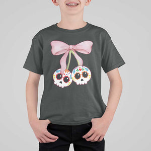 Day Of The Dead T Shirt For Kid Sugar Skull Pink Bow Coquette Aesthetic TS11 Dark Heather Print Your Wear