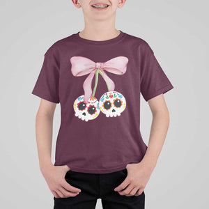 Day Of The Dead T Shirt For Kid Sugar Skull Pink Bow Coquette Aesthetic TS11 Maroon Print Your Wear