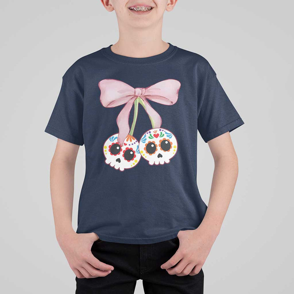 Day Of The Dead T Shirt For Kid Sugar Skull Pink Bow Coquette Aesthetic TS11 Navy Print Your Wear