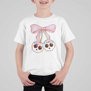 Day Of The Dead T Shirt For Kid Sugar Skull Pink Bow Coquette Aesthetic TS11 White Print Your Wear