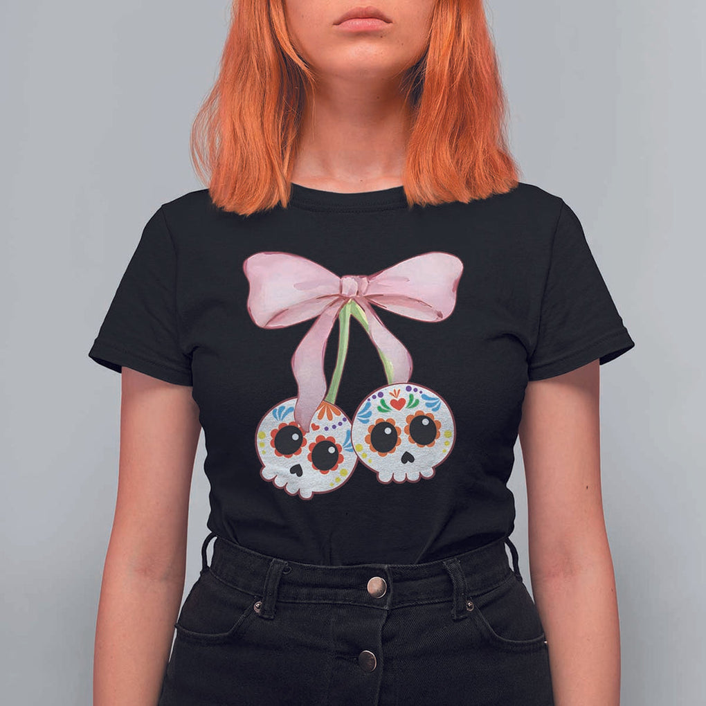 Day Of The Dead T Shirt For Women Sugar Skull Pink Bow Coquette Aesthetic TS11 Black Print Your Wear