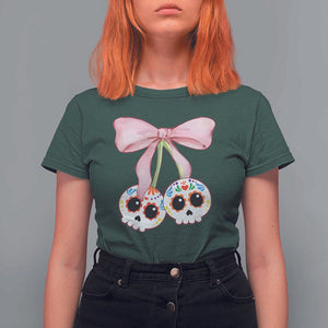 Day Of The Dead T Shirt For Women Sugar Skull Pink Bow Coquette Aesthetic TS11 Dark Forest Green Print Your Wear