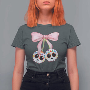 Day Of The Dead T Shirt For Women Sugar Skull Pink Bow Coquette Aesthetic TS11 Dark Heather Print Your Wear