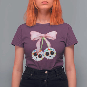 Day Of The Dead T Shirt For Women Sugar Skull Pink Bow Coquette Aesthetic TS11 Maroon Print Your Wear