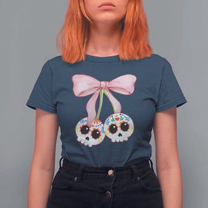 Day Of The Dead T Shirt For Women Sugar Skull Pink Bow Coquette Aesthetic TS11 Navy Print Your Wear