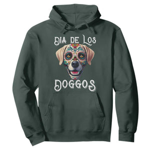 Day Of The Dead Hoodie Dia De Los Doggos Dog Calaca Face Painting TS11 Dark Forest Green Print Your Wear