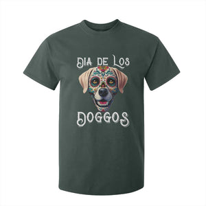 Day Of The Dead T Shirt For Kid Dia De Los Doggos Dog Calaca Face Painting TS11 Dark Forest Green Print Your Wear
