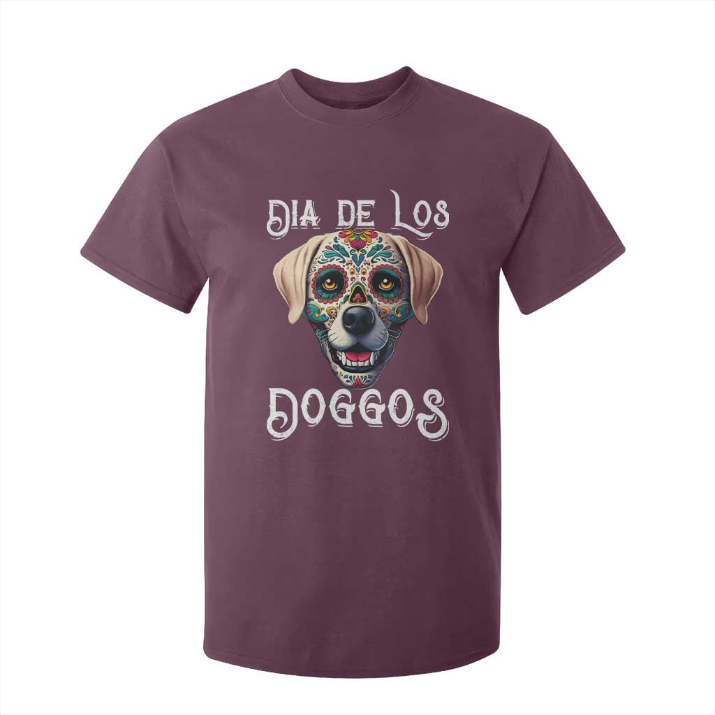 Day Of The Dead T Shirt For Kid Dia De Los Doggos Dog Calaca Face Painting TS11 Maroon Print Your Wear