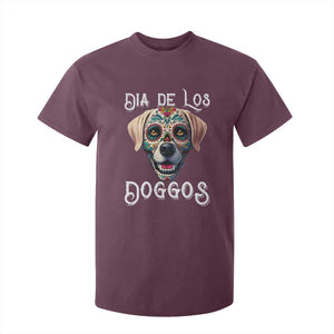 Day Of The Dead T Shirt For Kid Dia De Los Doggos Dog Calaca Face Painting TS11 Maroon Print Your Wear
