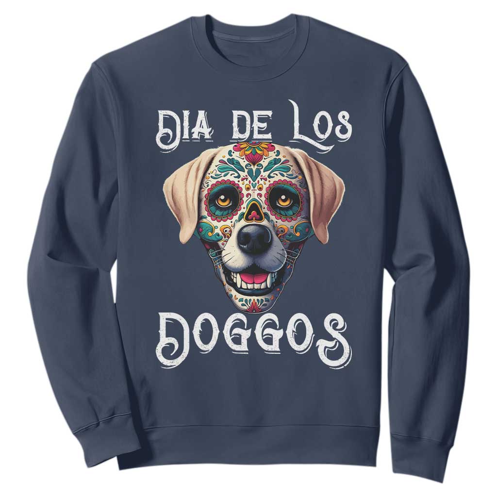 Day Of The Dead Sweatshirt Dia De Los Doggos Dog Calaca Face Painting TS11 Navy Print Your Wear