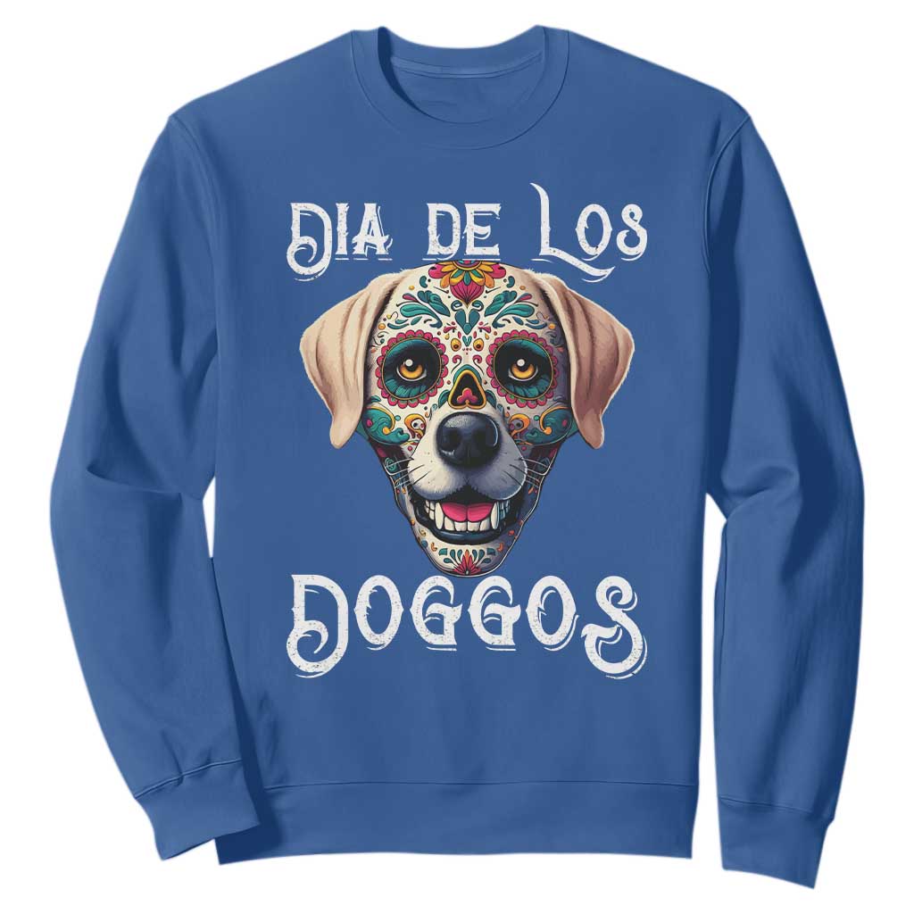 Day Of The Dead Sweatshirt Dia De Los Doggos Dog Calaca Face Painting TS11 Royal Blue Print Your Wear