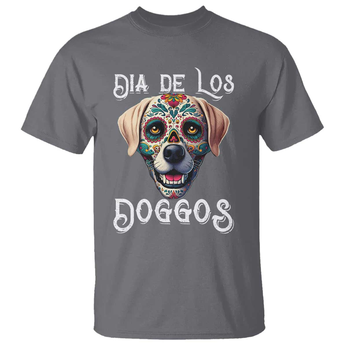 Day Of The Dead T Shirt Dia De Los Doggos Dog Calaca Face Painting TS11 Charcoal Print Your Wear
