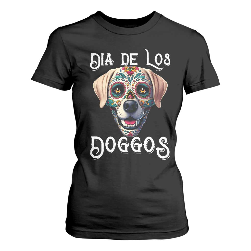 Day Of The Dead T Shirt For Women Dia De Los Doggos Dog Calaca Face Painting TS11 Black Print Your Wear