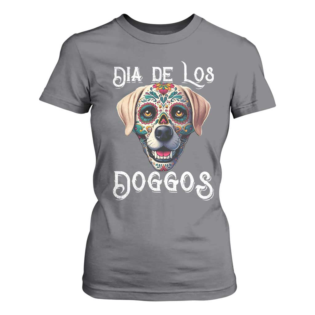 Day Of The Dead T Shirt For Women Dia De Los Doggos Dog Calaca Face Painting TS11 Charcoal Print Your Wear