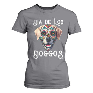 Day Of The Dead T Shirt For Women Dia De Los Doggos Dog Calaca Face Painting TS11 Charcoal Print Your Wear