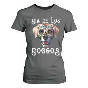 Day Of The Dead T Shirt For Women Dia De Los Doggos Dog Calaca Face Painting TS11 Dark Heather Print Your Wear