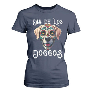 Day Of The Dead T Shirt For Women Dia De Los Doggos Dog Calaca Face Painting TS11 Navy Print Your Wear