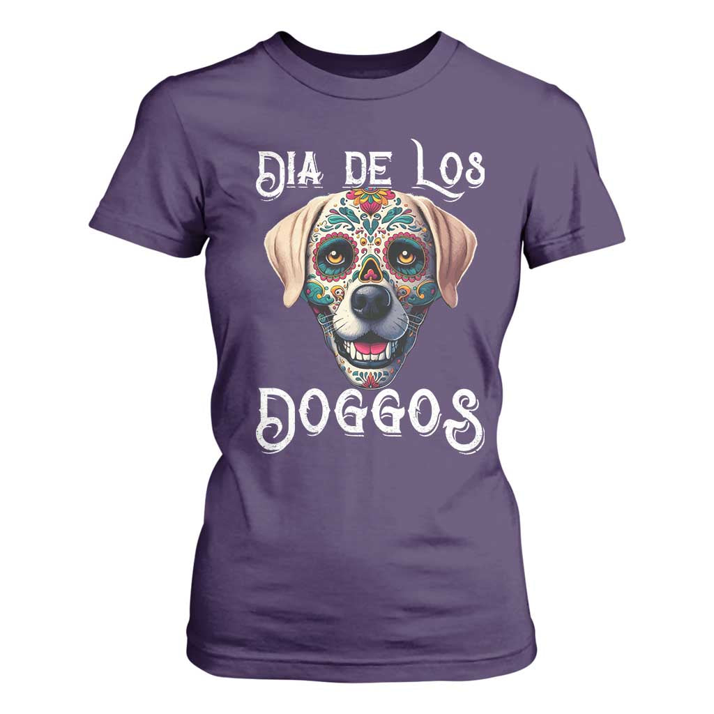 Day Of The Dead T Shirt For Women Dia De Los Doggos Dog Calaca Face Painting TS11 Purple Print Your Wear