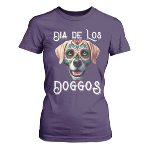 Day Of The Dead T Shirt For Women Dia De Los Doggos Dog Calaca Face Painting TS11 Purple Print Your Wear