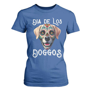 Day Of The Dead T Shirt For Women Dia De Los Doggos Dog Calaca Face Painting TS11 Royal Blue Print Your Wear