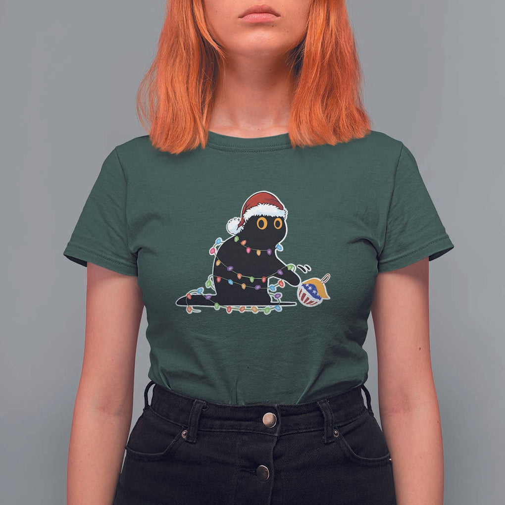 Funny Harris Supporter T Shirt For Women Christmas Black Cat With Bauble TS11 Dark Forest Green Print Your Wear