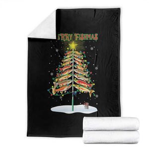 Funny Christmas Fishing Throw Blanket Merry Fishmas Fish Xmas Tree Star TS11 Black Print Your Wear