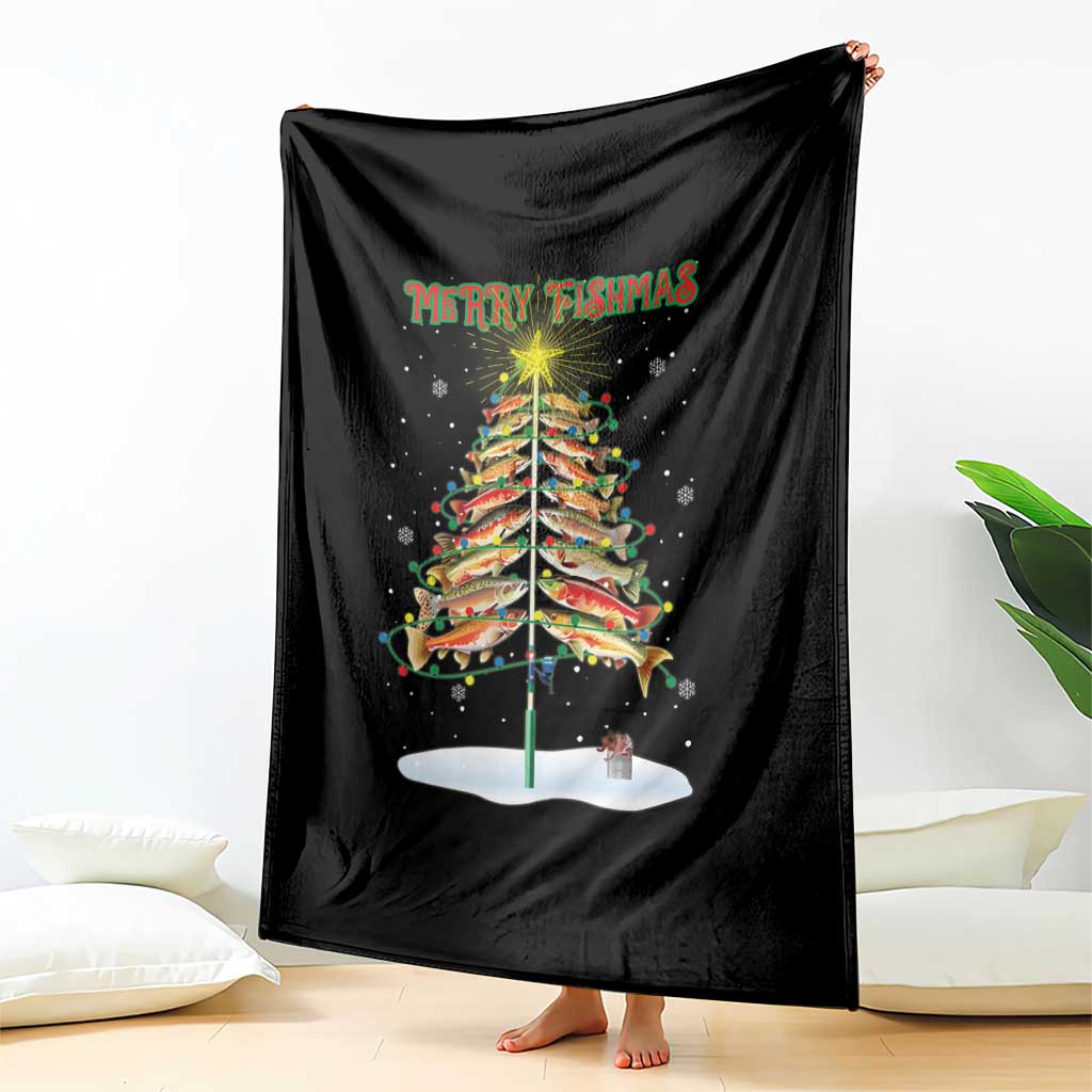 Funny Christmas Fishing Throw Blanket Merry Fishmas Fish Xmas Tree Star TS11 Print Your Wear
