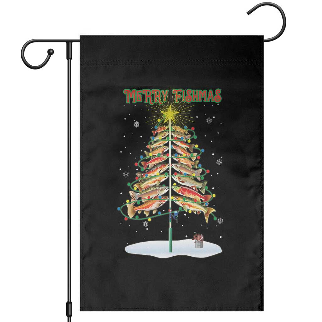 Funny Christmas Fishing Garden Flag Merry Fishmas Fish Xmas Tree Star TS11 Black Print Your Wear