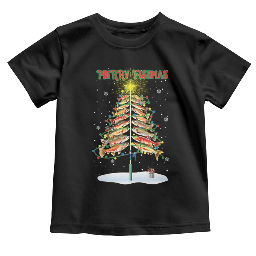 Funny Christmas Fishing Baby Shirt Merry Fishmas Fish Xmas Tree Star TS11 Black Print Your Wear
