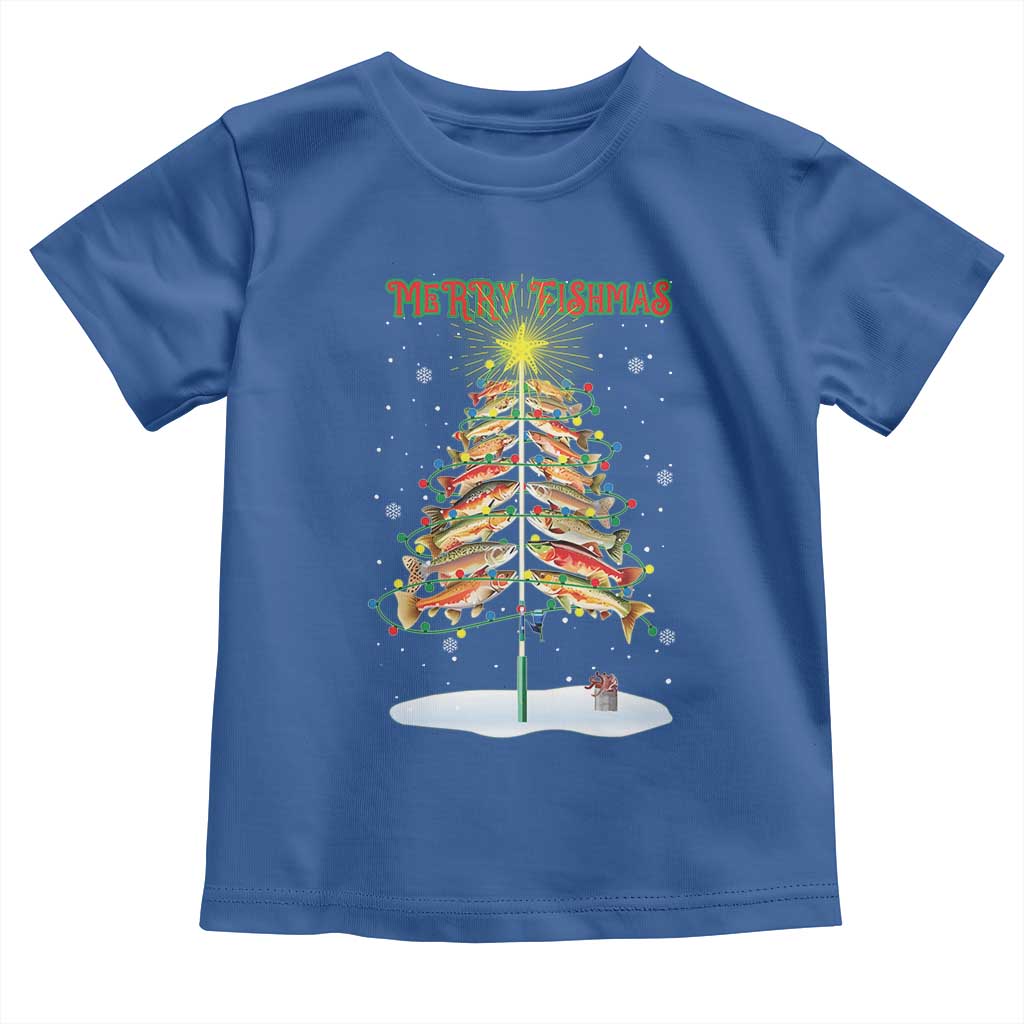 Funny Christmas Fishing Baby Shirt Merry Fishmas Fish Xmas Tree Star TS11 Royal Blue Print Your Wear