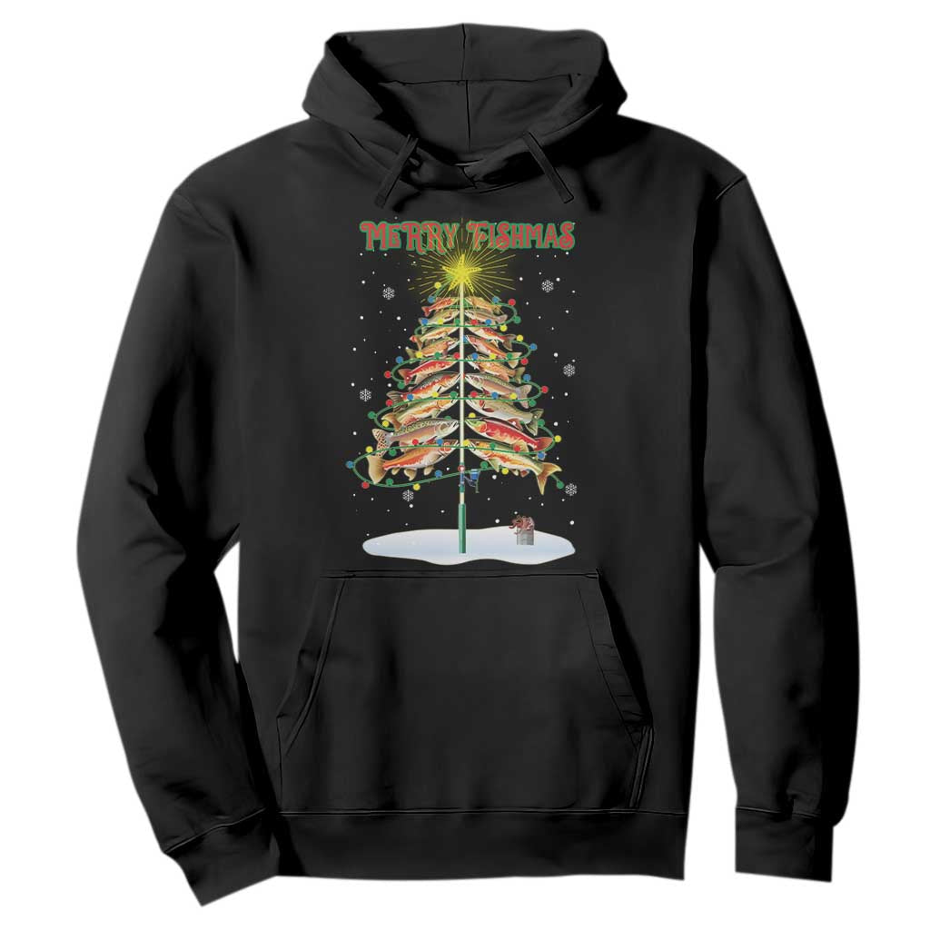Funny Christmas Fishing Hoodie Merry Fishmas Fish Xmas Tree Star TS11 Black Print Your Wear