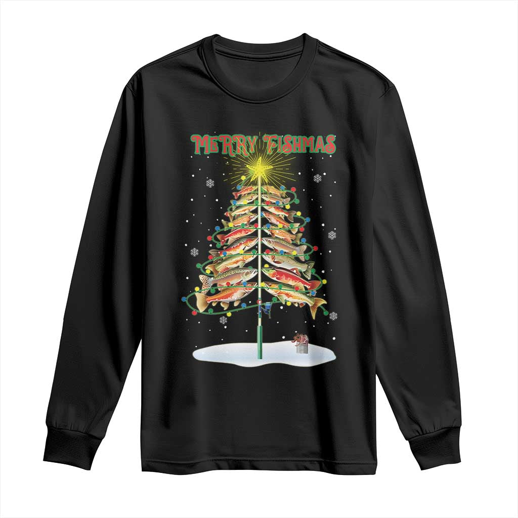 Funny Christmas Fishing Long Sleeve Shirt Merry Fishmas Fish Xmas Tree Star TS11 Black Print Your Wear