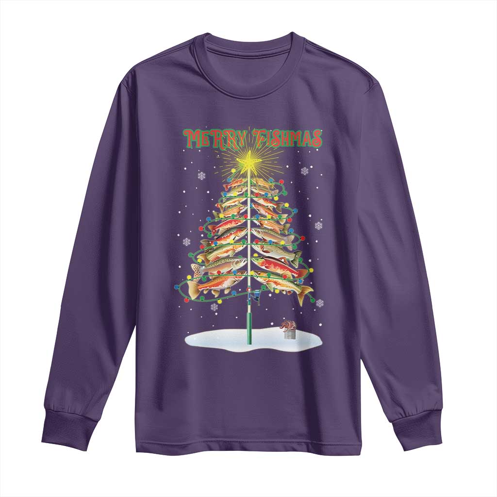 Funny Christmas Fishing Long Sleeve Shirt Merry Fishmas Fish Xmas Tree Star TS11 Purple Print Your Wear