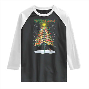 Funny Christmas Fishing Raglan Shirt Merry Fishmas Fish Xmas Tree Star TS11 Black White Print Your Wear