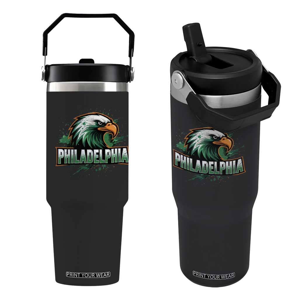 Philadelphia Fan Flip Straw Tumbler Eagles Sport Philly Fan TS11 One Size: 30 oz Black Print Your Wear