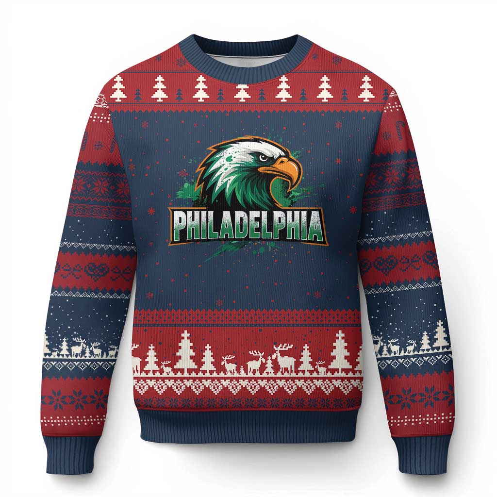 Philadelphia Fan Ugly Christmas Sweater Eagles Sport Philly Fan TS11 Navy Red Print Your Wear
