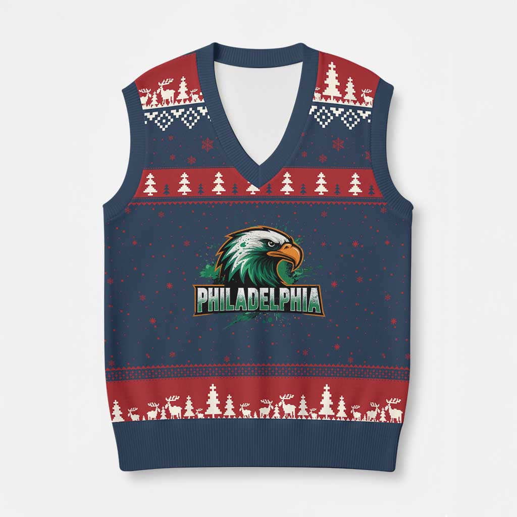 Philadelphia Fan V-Neck Knit Sweater Vest Eagles Sport Philly Fan TS11 Navy Red Print Your Wear