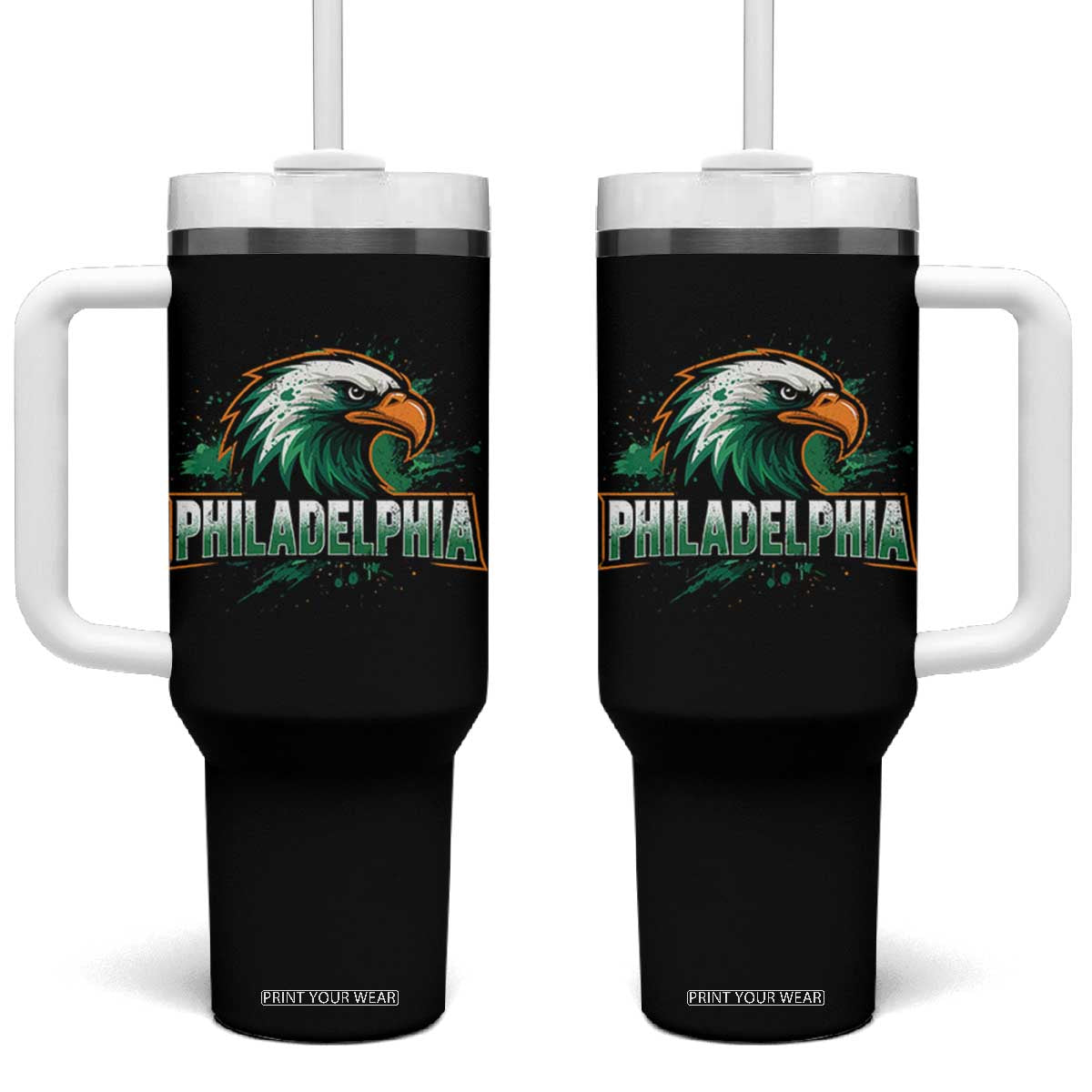 Philadelphia Fan Tumbler With Handle Eagles Sport Philly Fan TS11 One Size: 40 oz Black Print Your Wear