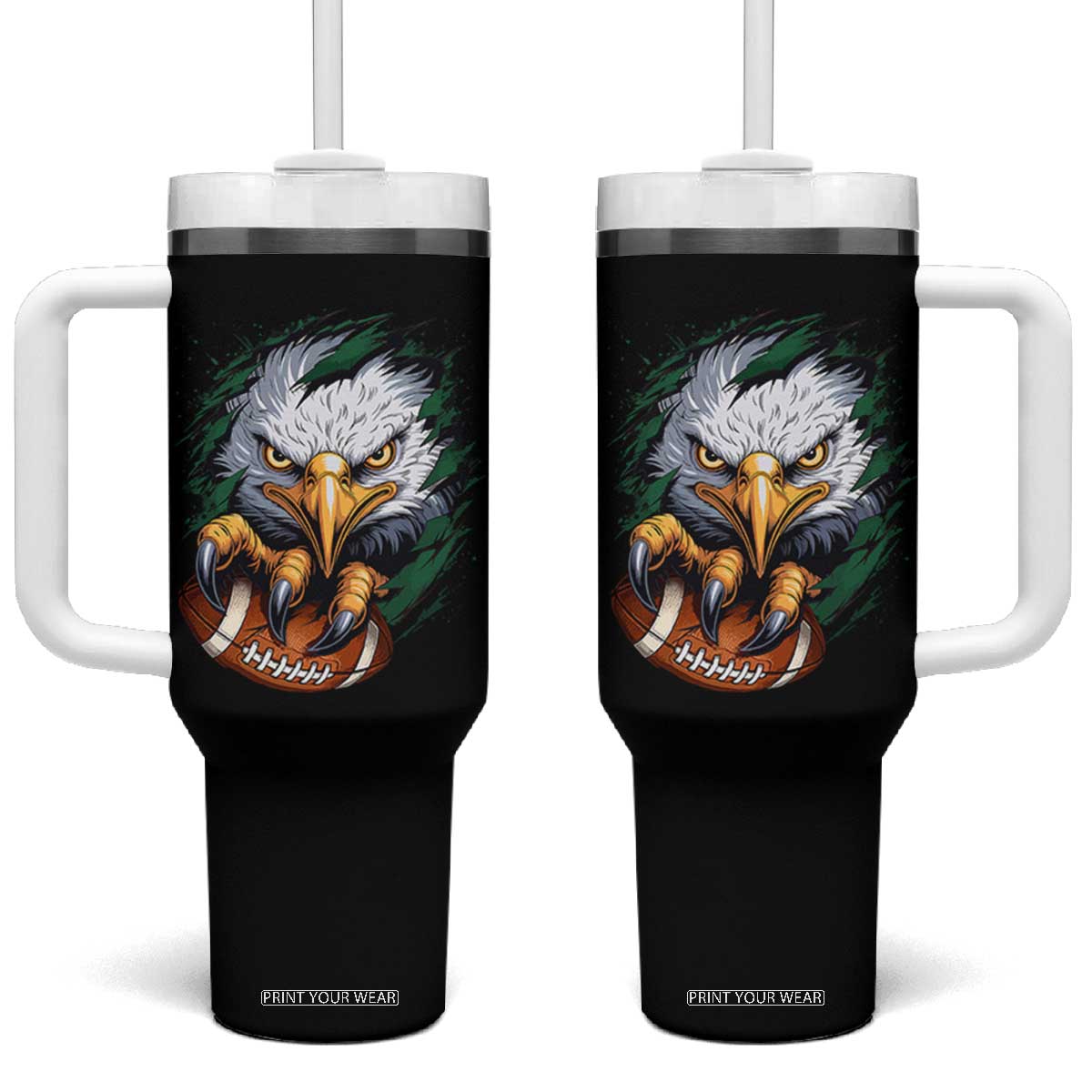 Philadelphia Fan Tumbler With Handle Green Eagles Sport Game Day TS11 One Size: 40 oz Black Print Your Wear